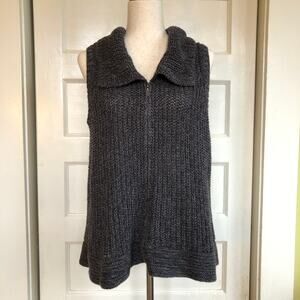 Christopher & Banks C.J. Chunky Knit Sweater Vest Gray Collared Zip Front 1X